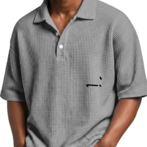 Men's Summer Basic Style Waffle Pattern Button Collar POLO Shirt Short Sleeve New Top